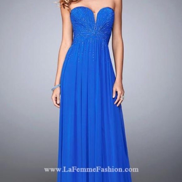 NEW La Femme 21836 Blue Prom Gown - Picture 2 of 6
